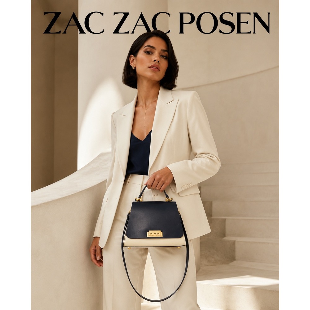 Zac Zac Posen Eartha Iconic Colorblock Leather Top Handle Crossbody Bag Navy